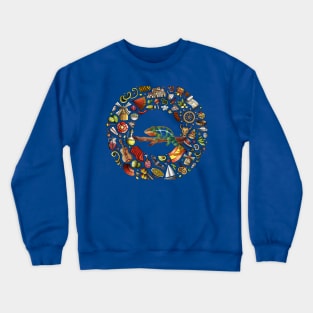 Cute funny lizard Iguana bot  guitar Crewneck Sweatshirt